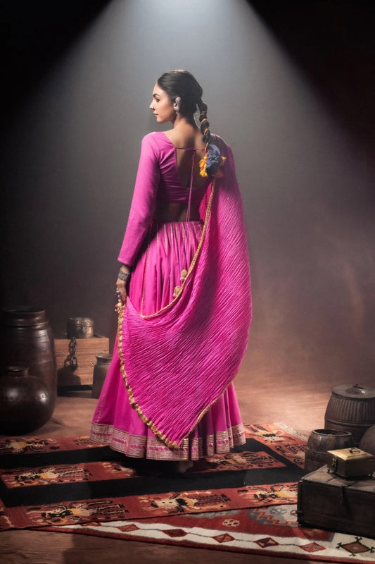 Rani Pink Mulmul Cotton Crinkled Dupatta