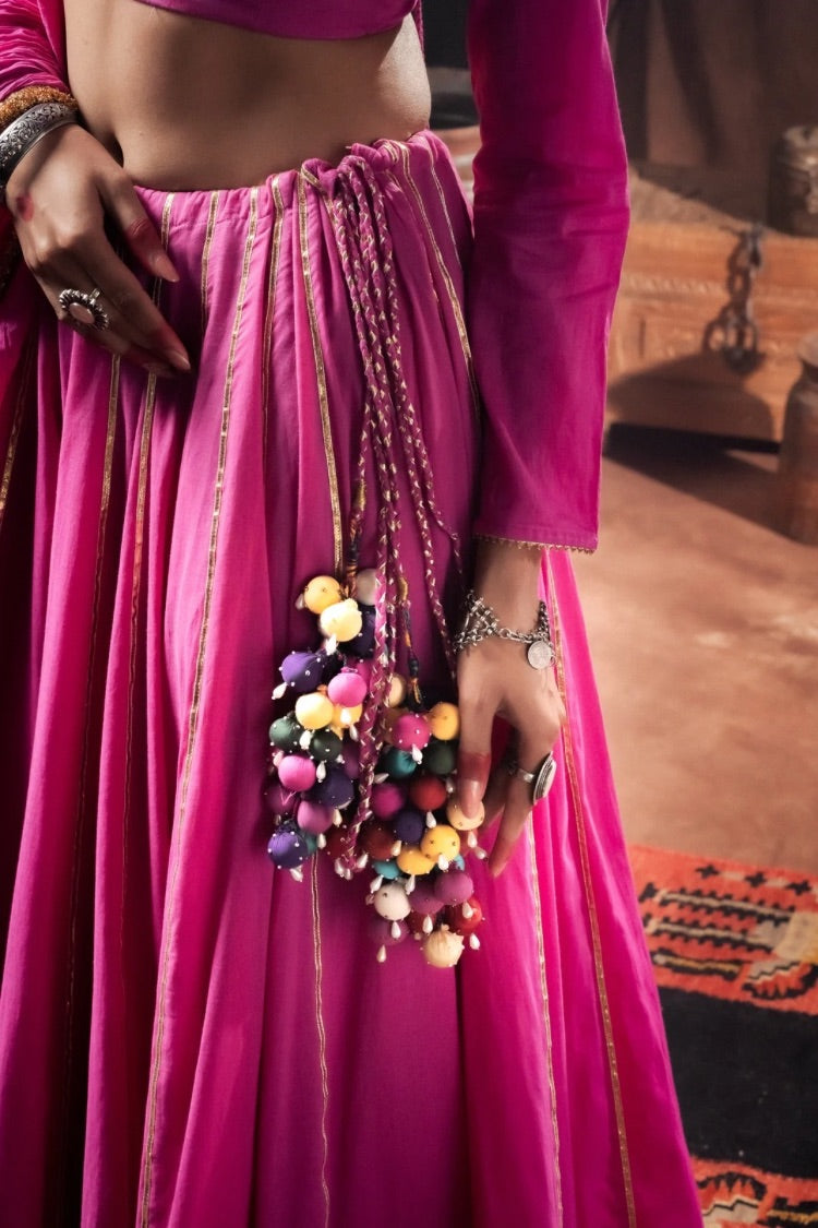 'PAARO' Rani Pink Mulmul Cotton Kalidar Ghaghra