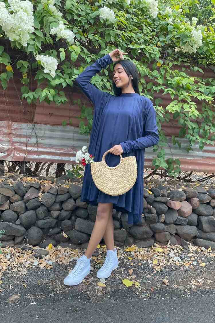 'PARINDA' Navy Blue Cotton Mulmul Dress