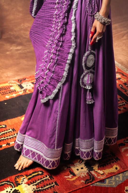 Studio Sample -'GULABI JAMUN' Purple Mulmul Cotton Kalidar Ghaghra