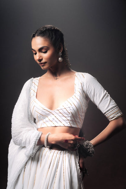 'CHANDRAMUKHI' White Mulmul Cotton Kalidar Ghaghra