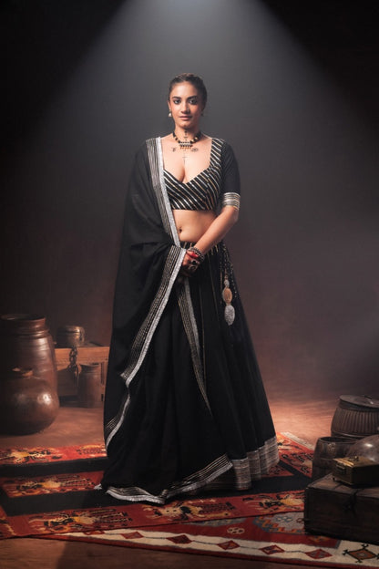 'ZOHRA' Black Mulmul Cotton Kalidar Ghaghra