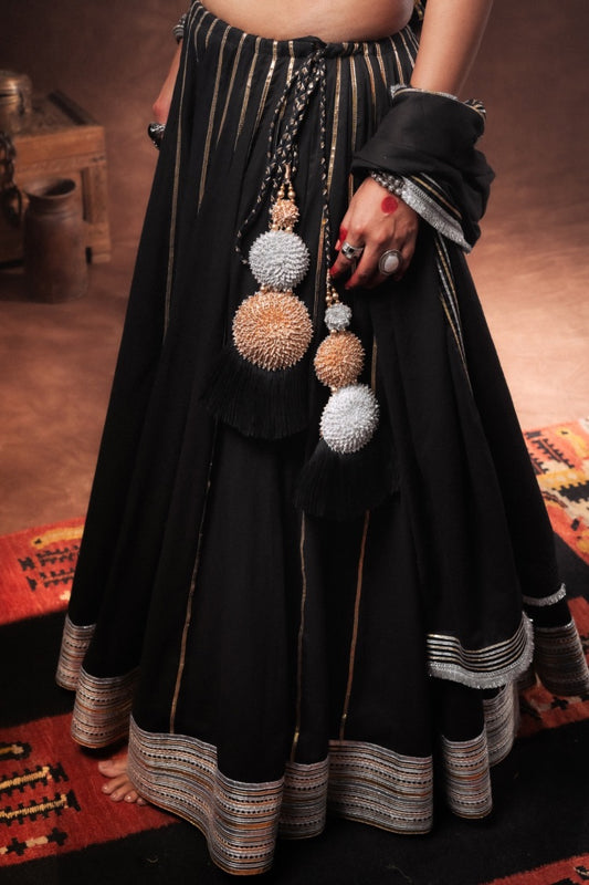 Studio Sample - 'ZOHRA' Black Mulmul Cotton Kalidar Ghaghra