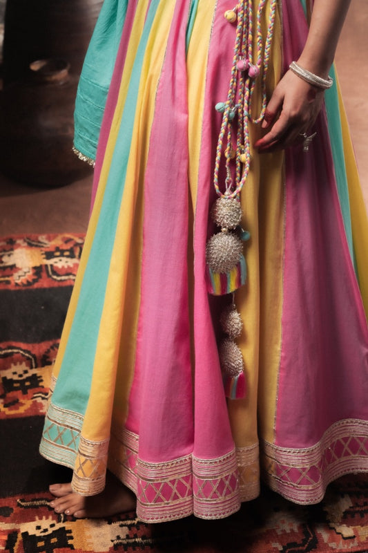 'RANG RASIYA' Multicolor Mulmul Cotton Kalidar Ghaghra