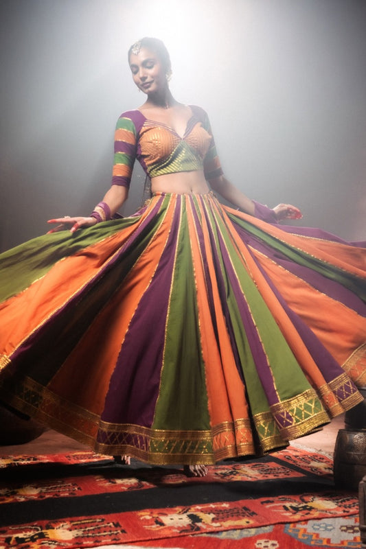 'RANGOLI' Multicolor Mulmul Cotton Kalidar Ghaghra