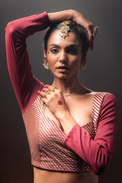 'KOMOLIKA' Maroon Mulmul Cotton Kalidar Ghaghra