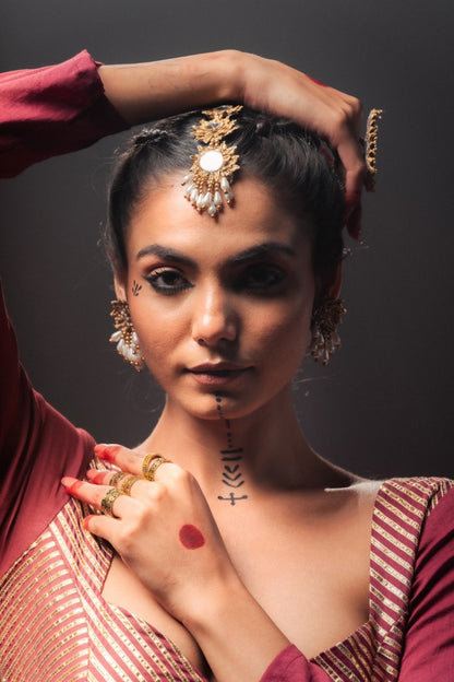 'KOMOLIKA' Maroon Mulmul Cotton Kalidar Ghaghra