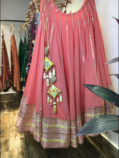 'GULBADAN' Coral Mulmul Cotton Kalidar Ghaghra