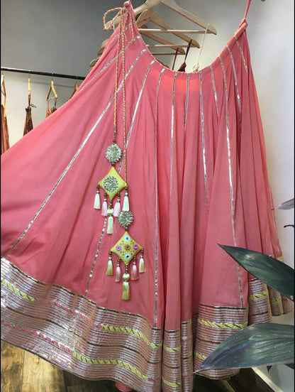 'GULBADAN' Coral Mulmul Cotton Kalidar Ghaghra