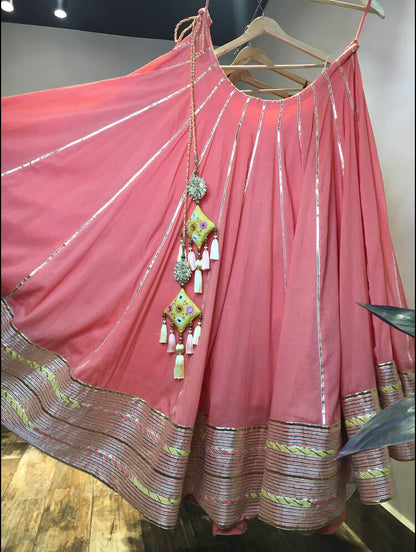 'GULBADAN' Coral Mulmul Cotton Kalidar Ghaghra