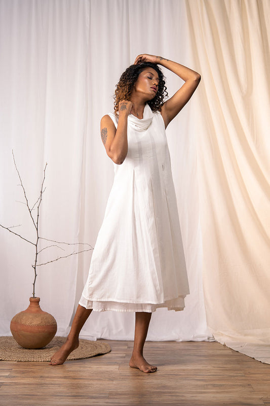 'SERENDIPITY' Off White Mulmul Cotton Dress