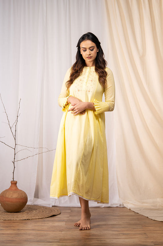 'ETERNAL SUNSHINE' Pastel Yellow Mulmul Cotton Dress