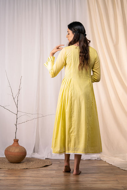 'ETERNAL SUNSHINE' Olive Yellow Mulmul Cotton Dress