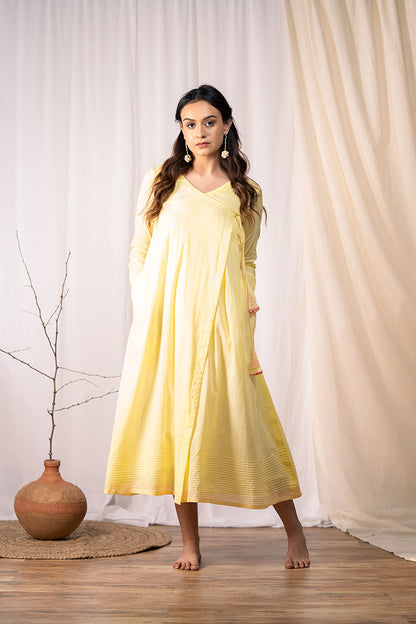 'WRAP ME IN' Pastel Yellow Mulmul Cotton Dress