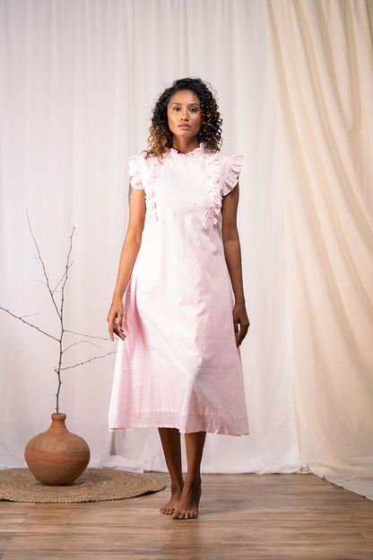 'SUNBEAM' Baby Pink Mulmul Cotton Dress