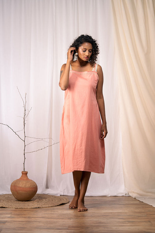 'TAKE IT EASY' Rusty Rose Mulmul Cotton Dress