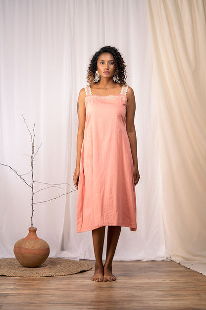 'TAKE IT EASY' Rusty Rose Mulmul Cotton Dress