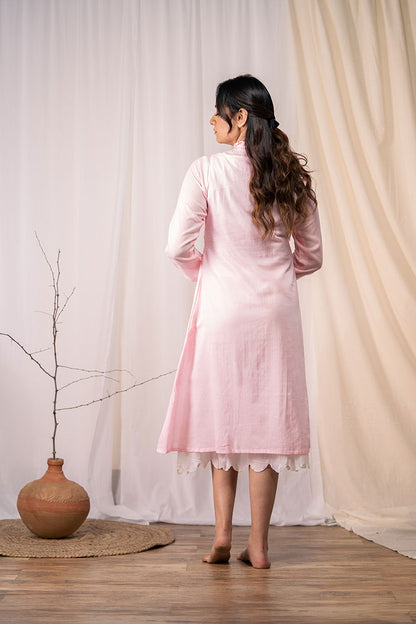 'OCEAN PEARL' Baby Pink Mulmul Cotton Dress