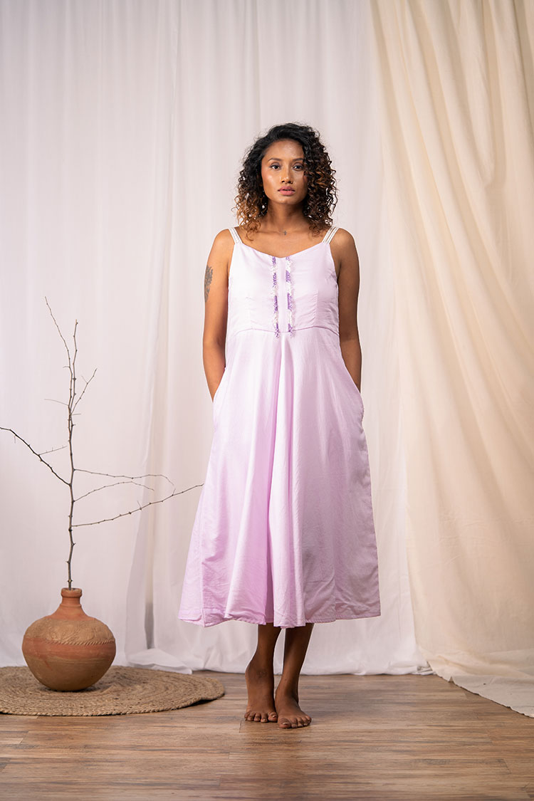 'BUDDING BEAUTY' Lavendar Mulmul Cotton Dress