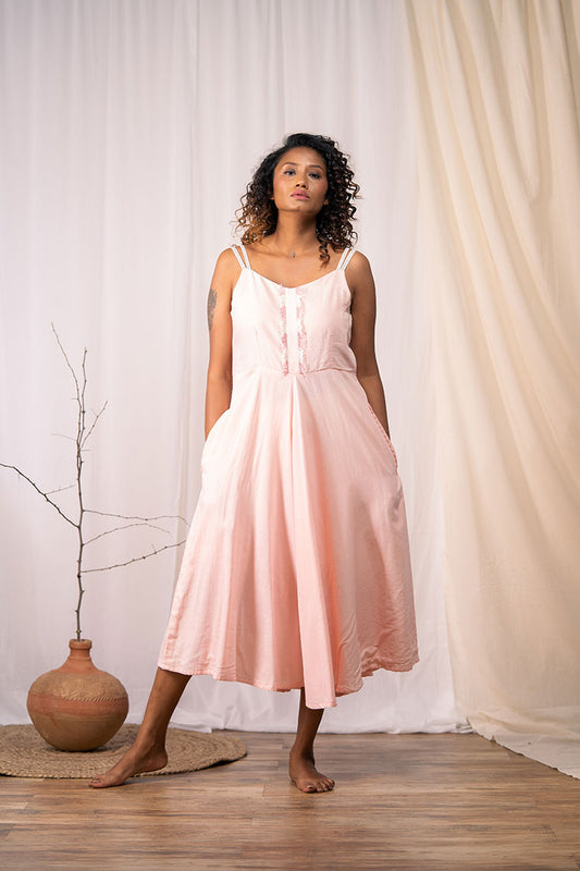 'BUDDING BEAUTY' Blush Pink Mulmul Cotton Dress