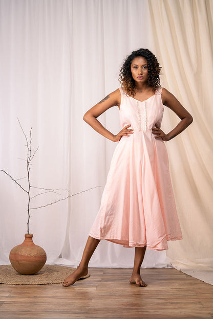 'ROSEMARY' Blush Pink Mulmul Cotton Dress