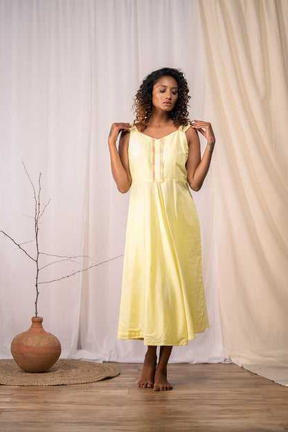 'ROSEMARY' Pastel Yellow Mulmul Cotton Dress