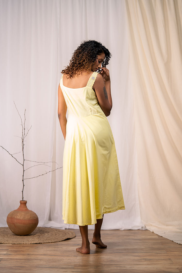 'ROSEMARY' Pastel Yellow Mulmul Cotton Dress