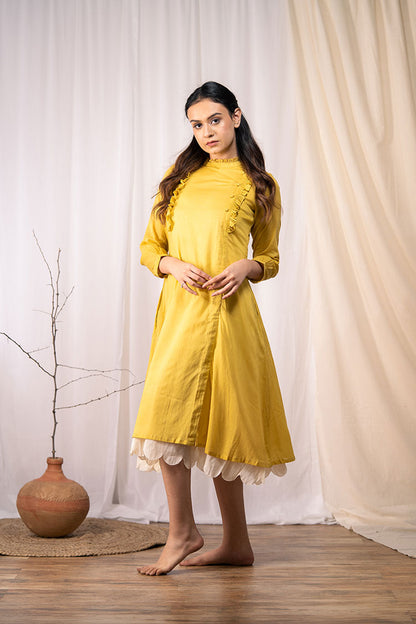 'OCEAN PEARL' Mustard Mulmul Cotton Dress