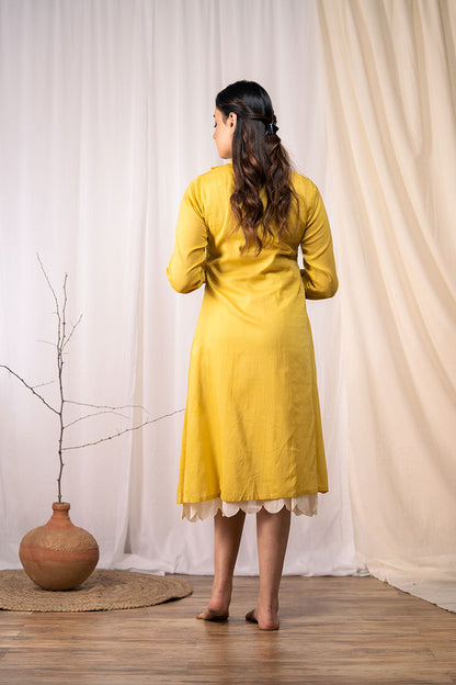 'OCEAN PEARL' Mustard Mulmul Cotton Dress