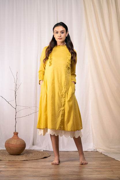 'OCEAN PEARL' Mustard Mulmul Cotton Dress