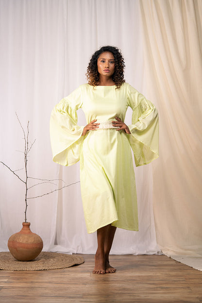 'HAPPY GO LUCKY' Lime Green Mulmul Cotton Dress