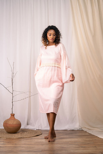 'HAPPY GO LUCKY' Blush Pink Mulmul Cotton Dress