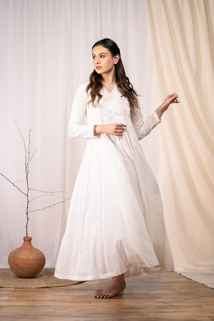 'MOON DANCE' Off White Mulmul Cotton Dress
