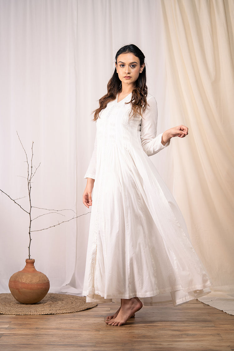 'MOON DANCE' Off White Mulmul Cotton Dress