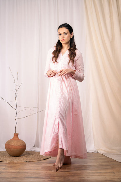 'MOON DANCE' Baby Pink Mulmul Cotton Dress