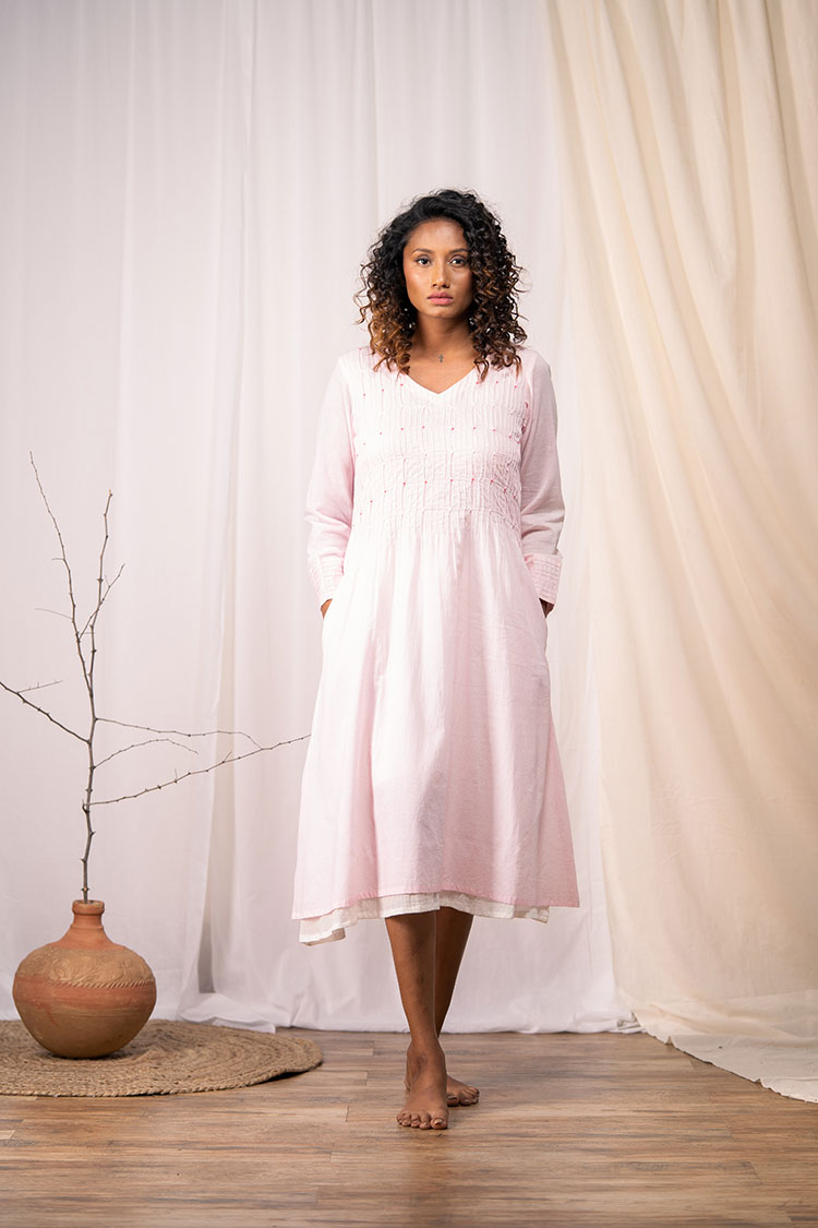 'BLUSHING BEAUTY' Baby Pink Mulmul Cotton Dress