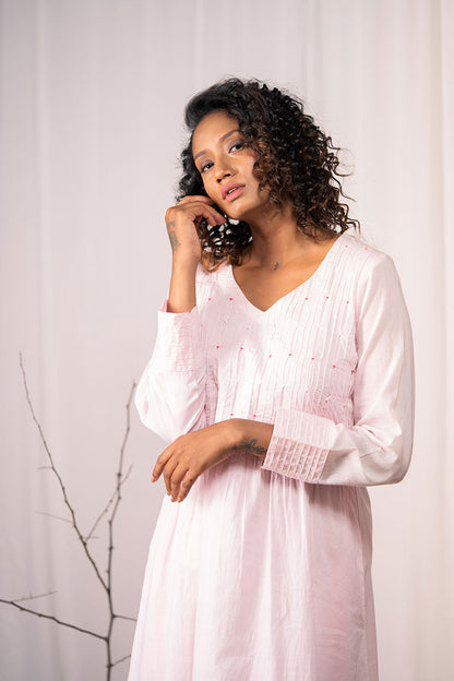 'BLUSHING BEAUTY' Baby Pink Mulmul Cotton Dress