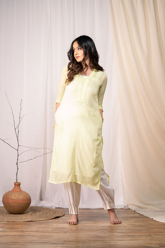 Studio Sample - 'GO ROUND AND ROUND' Lime Green Mulmul Cottton Dress