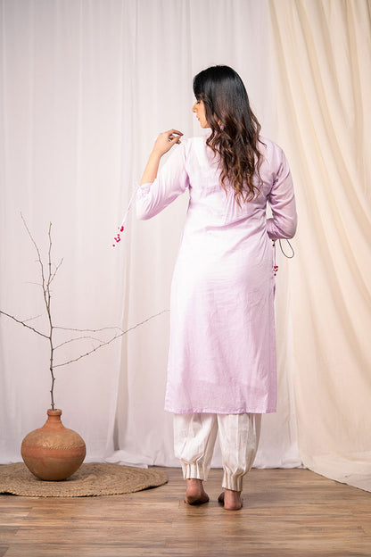 'GO ROUND AND ROUND' Lavendar Mulmul Cotton Dress