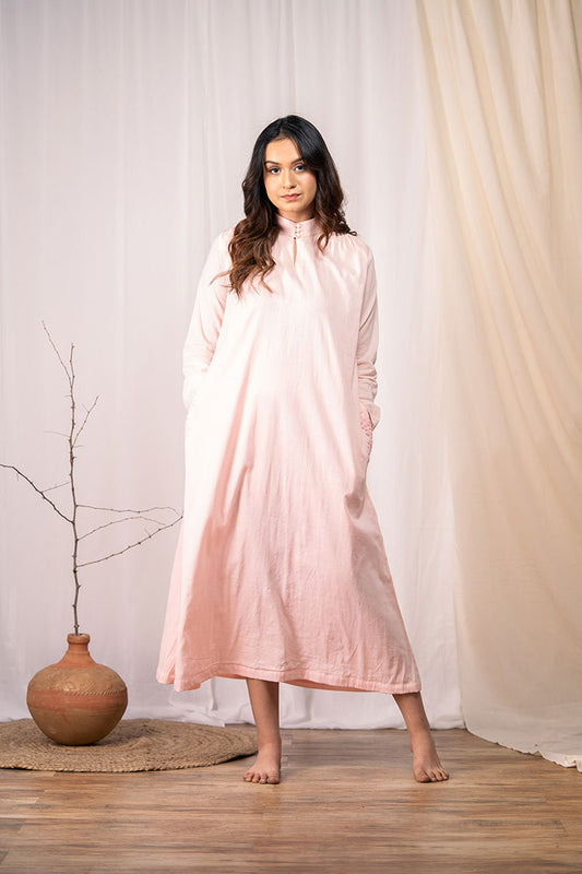 'SHY BLOOMS' Blush Pink Mulmul Cotton Dress