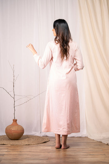 'SHY BLOOMS' Blush Pink Mulmul Cotton Dress