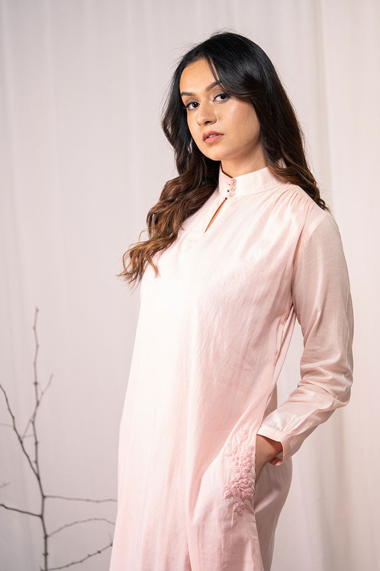 'SHY BLOOMS' Blush Pink Mulmul Cotton Dress