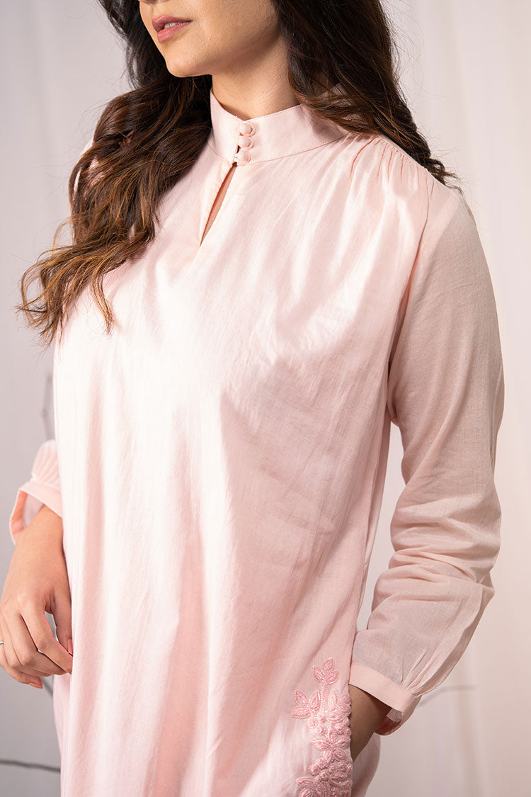 'SHY BLOOMS' Blush Pink Mulmul Cotton Dress