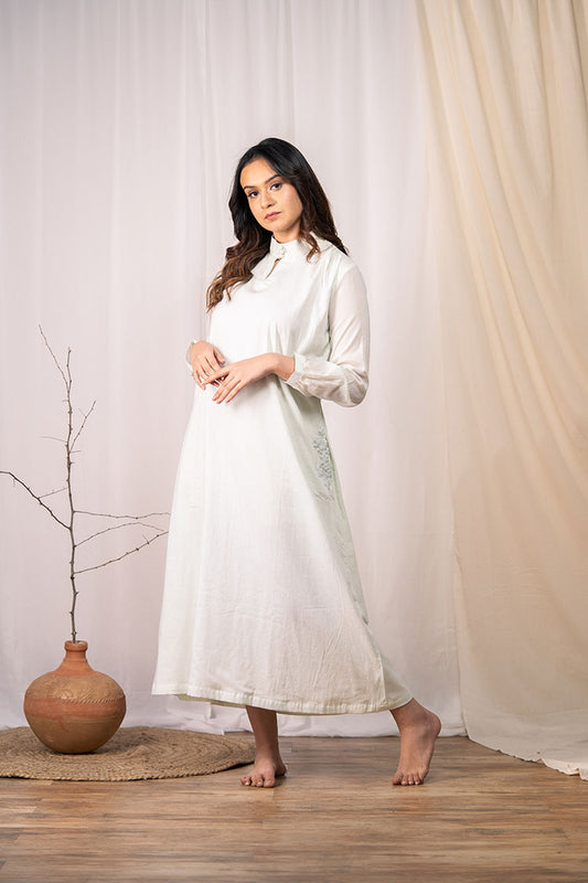 Studio Sample - 'SHY BLOOMS' Pastel Blue Mulmul Cotton Dress