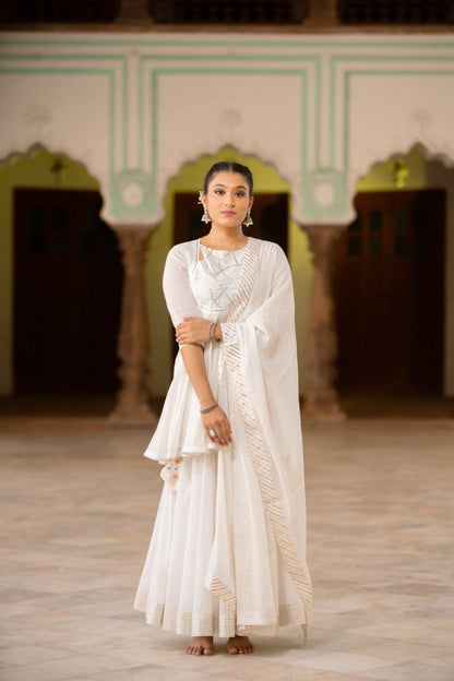 CHANDNI White Mulmul Cotton Kalidar Ghaghra