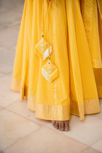 'CHANDNI' Sunshine  Yellow Mulmul  Cotton Kalidar Ghaghra