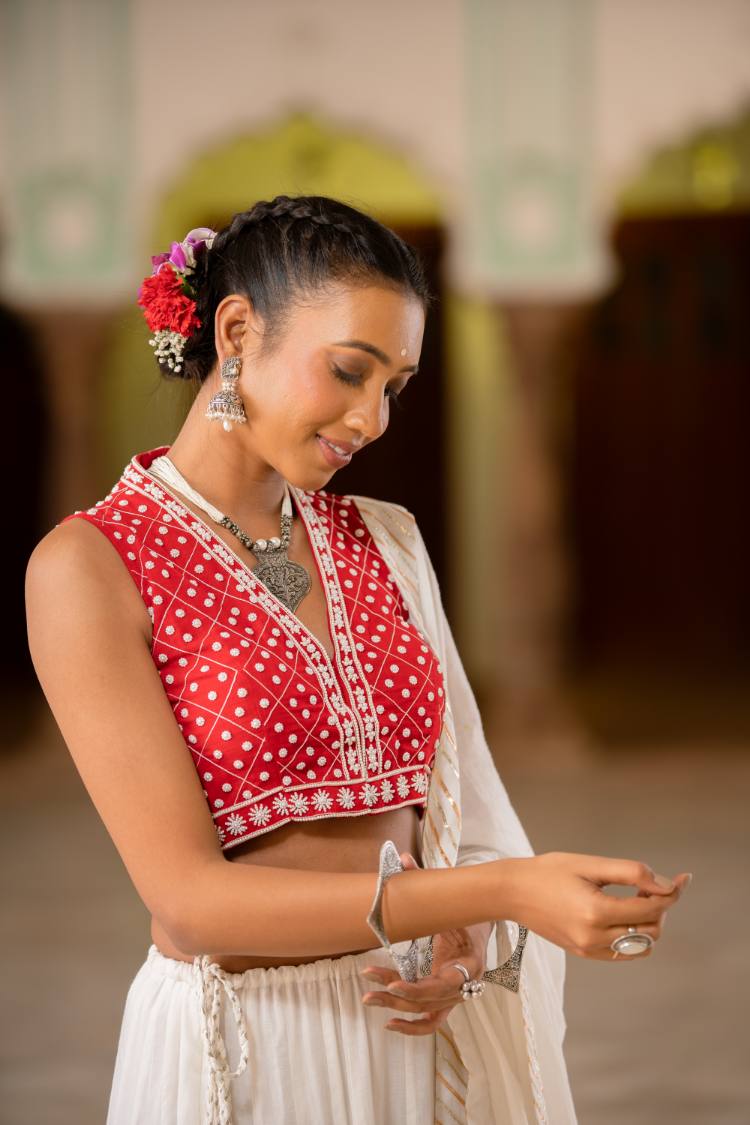 'GOHAR' Red  Cotton Silk Blouse