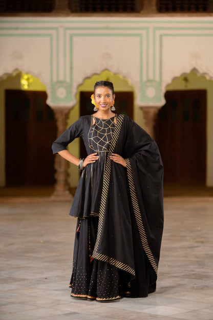 'QURBAT' Black Mulmul  Cotton Dupatta