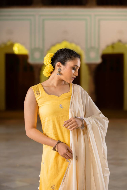 'SUNSHINE YELLOW'  Mulmul Cotton Kurta