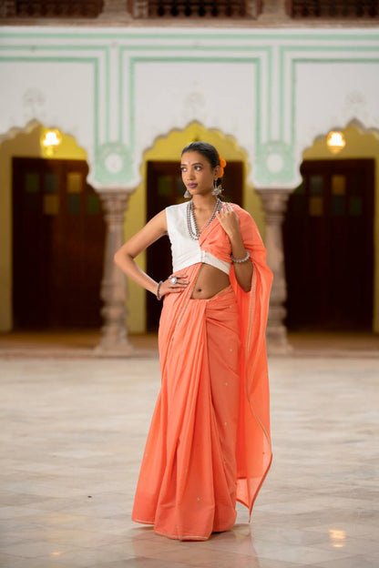 HARDIN Coral Mulmul Cotton Handwork Saree